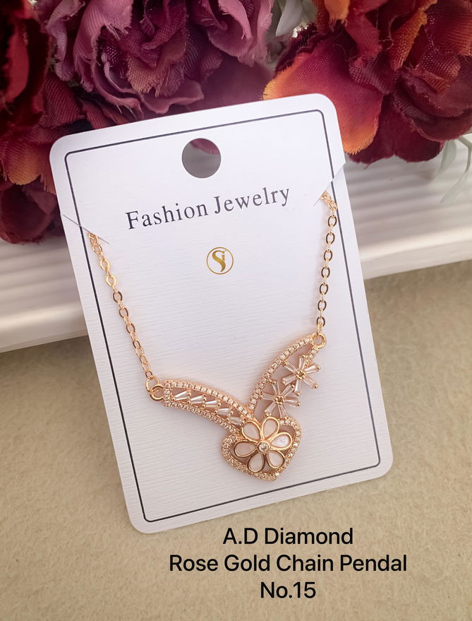 8 Designer AD Diamond Rose Gold Chain Pendant Wholesale Shop In Surat
